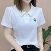 Women's Embroidered Loose-Fit Polo Shirt - Short Sleeve, Age-Reducing Summer Top