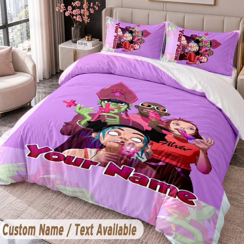 Custom Name Text 3Pcs Bedding Set Gorillaz Duvet Cover And Two Pillowcases