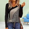 Women Autumn Leopard Lines Printed Long Sleeve T-Shirts Loose V-Neck Plus Size Tee Shirt Tops Comfy Blouse