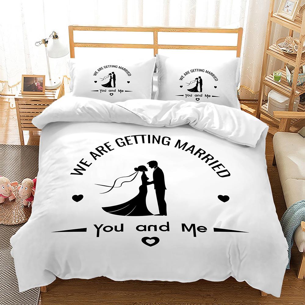 Love Heart Duvet Cover Set Marry Me Romantic Theme Polyester Comforter Cover With Pillowcase Queen Full Valentine'S Day Present