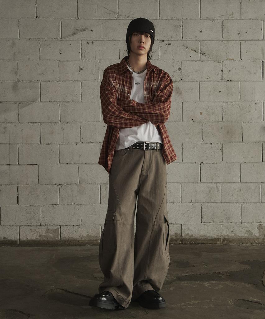 LERENNE Свободная клетчатая рубашка с принтом - Кирпичный