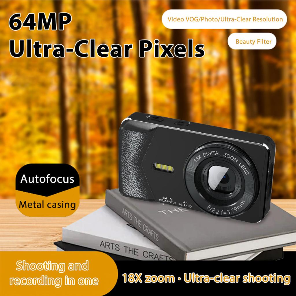 Digital Camera 4K 64MP Selfie Video High Resolution Camcorder with 18X Zoom for Teens Adult Beginner