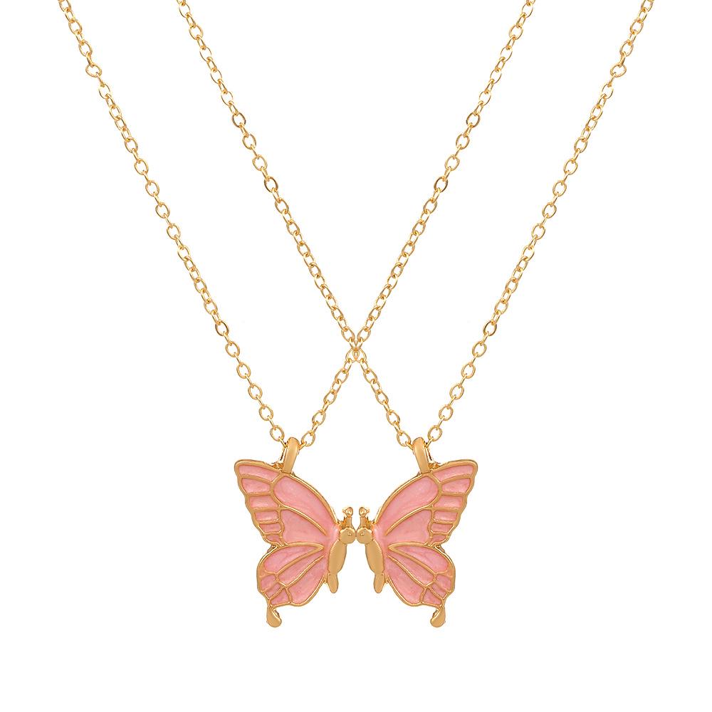 Креативное ожерелье с двойной бабочкой и каплей масла, подарочный набор «Дружба»