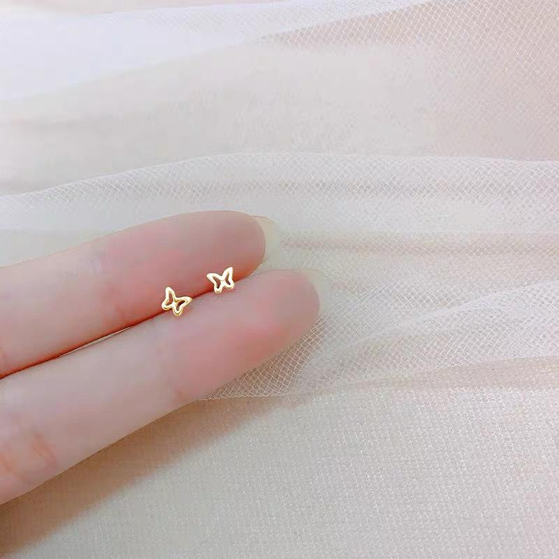925 Silver Needles Gold Color Simple Small Butterfly Stud Earrings for Women Hypoallergenic Daily Wear Ear Girls Pierc Gifts