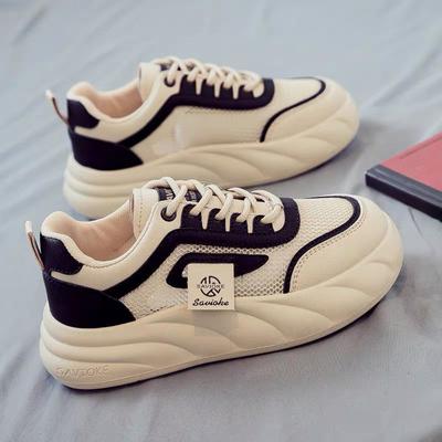 Скрытый каблук Белые туфли Женские Новые Летние Тонкие Толстые Туфли Универсальные Женские Туфли Бордовые Туфли Дышащая Сетчатая Обувь