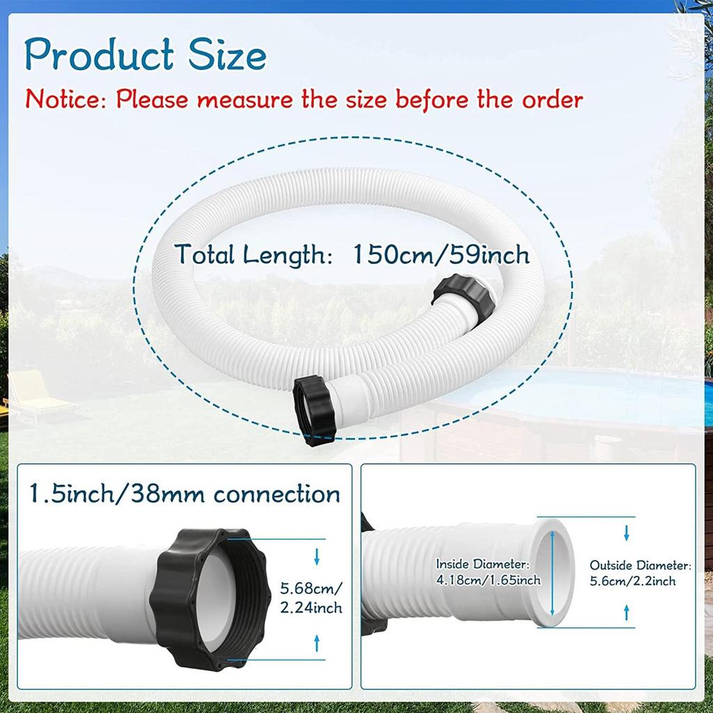 Pool Cleaner Hose Replacement 1.5 Inch Diameter Pool Pump Replacement Hose 59 Inch Long Sand Filters Accessories Water Connector