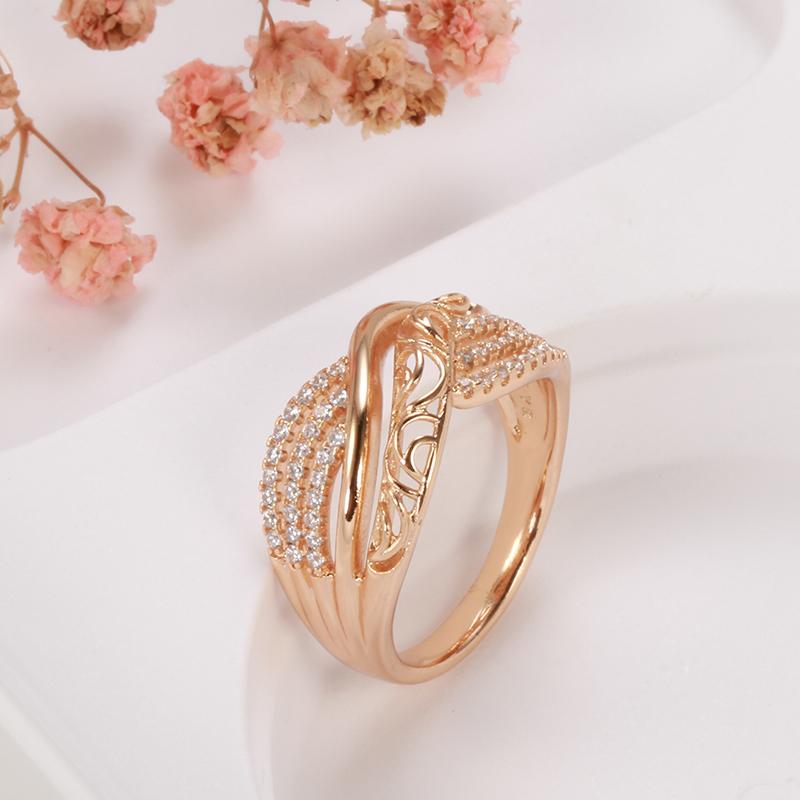 Luxury Rose Gold Ethnic Bride Wedding Ring Hollow Flower Natural Zircon Women Rings Trend Daily Vintage Jewelry