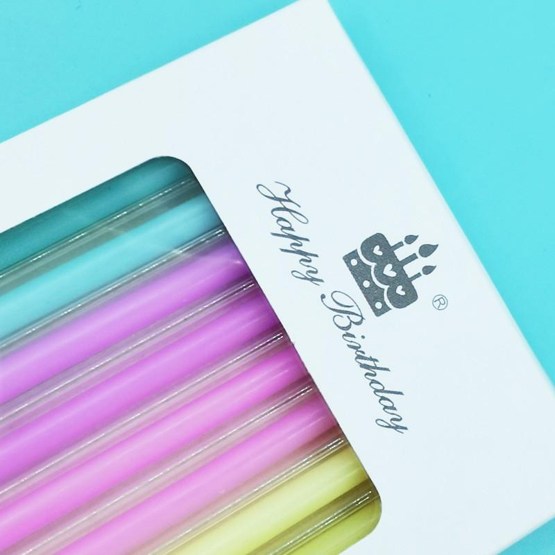 Colorful Pencil Birthday Candle Macaron Color Thread Long Rod Party 8 Pack Boxed Flame