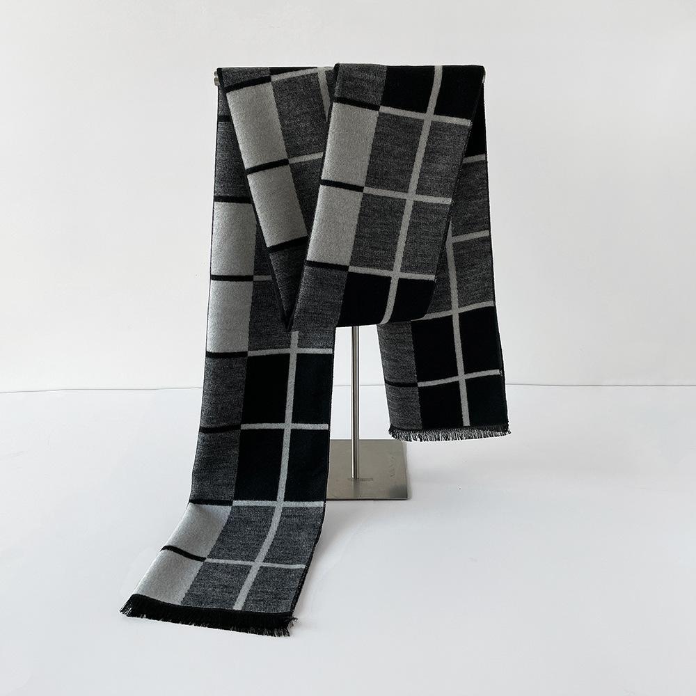 Зимний новый мужской шарф с сетчатым утеплением и утолщенным шерстяным шарфом, модный тренд, имитация кашемировой шаль