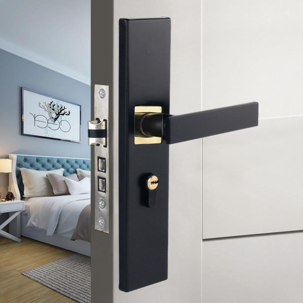 Бесшумный дверной замок с ручкой Комплект ключей Квадратный с ключами Замок для межкомнатной двери Черный Простая установка Замок для двери спальни Ванная комната