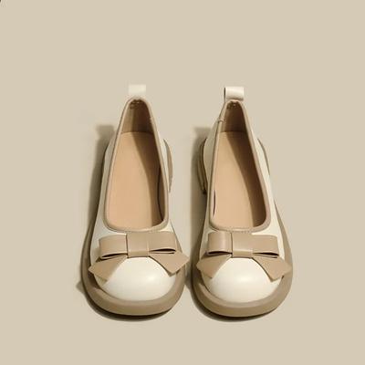 Ретро обувь Женские мокасины Французские толстые подошвы Неглубокие бабочки Туфли Мэри Джейн Одинарные туфли Маленькие кожаные туфли для девочек