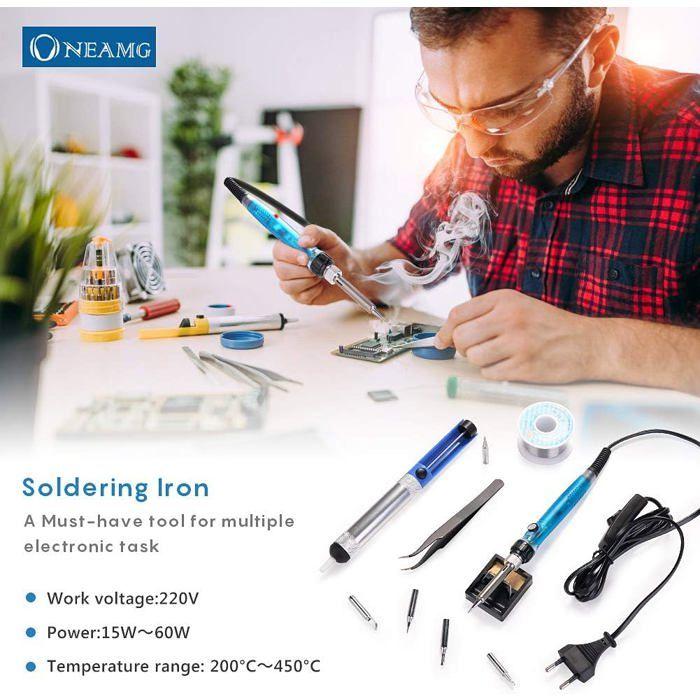 Fer à souder - oneamg - 60w - température réglable - interrupteur on/off - kit complet 13 en 1