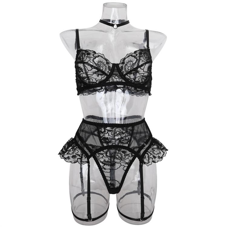 European and American New Popular Lace Sexy Splicing Perspective Slimming Lingerie Set