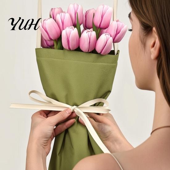 Niche Style Flower Arrangement Tote Canvas Bouquet Carrying Bag with Handle, Reusable Floral Bag, Fresh Gift Wrap Flowers Packaging Holder for Garden,