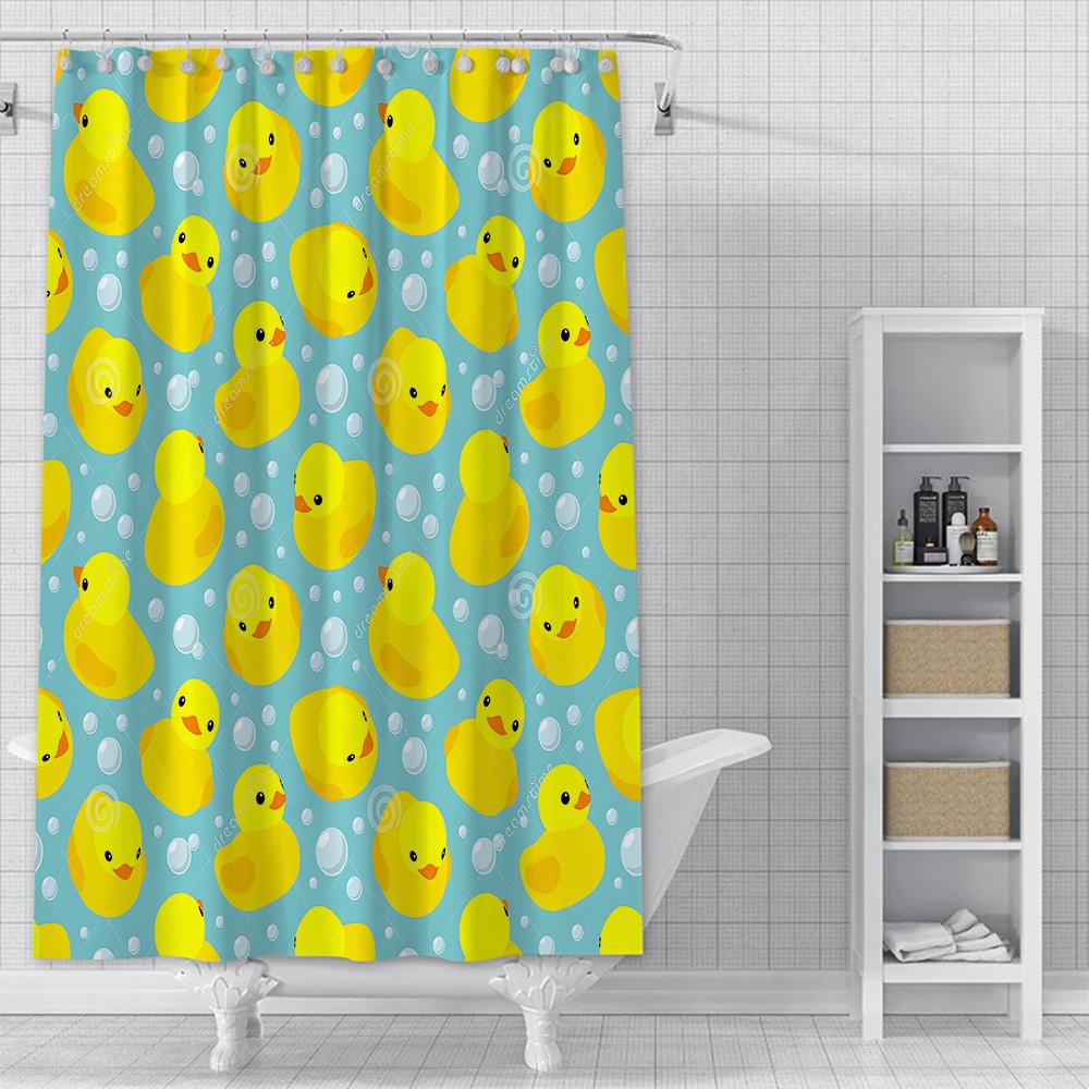 Little Yellow Duck Cute Animal Shower Curtain Waterproof Polyester Fabric Paint Bath Curtain Home Bathroom Decor Curtain Hook