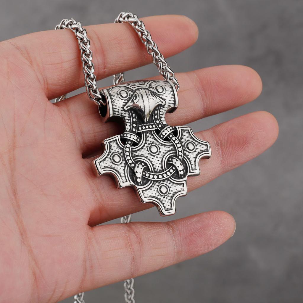 Мужское властное ожерелье из нержавеющей стали с подвеской в ​​виде молота Ворона и Тора в стиле ретро, ​​модное ювелирное ожерелье викингов, оптовая продажа