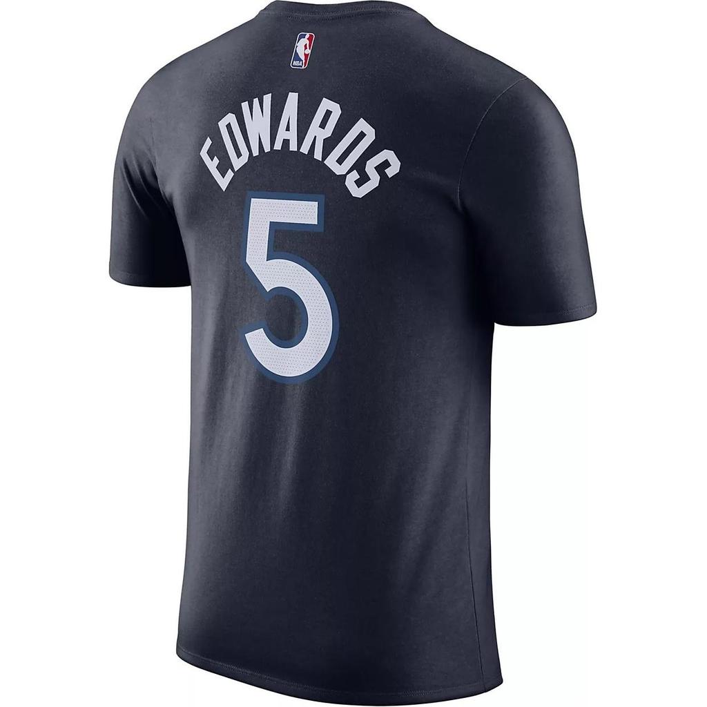 Nike Футболка мужская повседневная спортивная с круглым вырезом и коротким рукавом с принтом американских букв и цифр Minnesota Timberwolves, темно-синего цвета DR6387-425