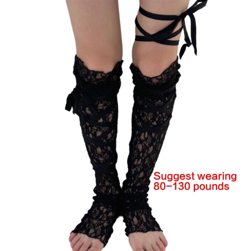 Японские кружевные гетры с регулируемыми завязками для женщин Прозрачные сетчатые высокие на бедро гетры Длинные носки без стопы