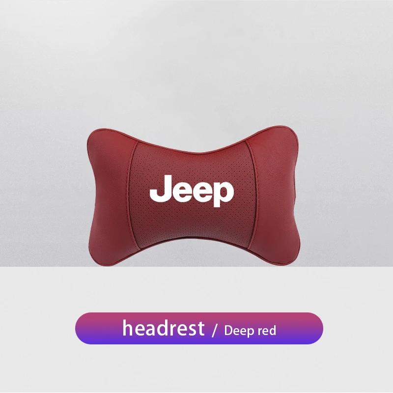 For Jeep Car Seat Neck Pillow Leather Headrest Lumbar Waist Support For Jeep Grand Cherokee Wrangler JK Gladiator Compass Ren