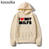 I Love MILFs Mothers Day Hoodies I Heart MILFs Husband Hoodie Harajuku Pullovers Spring/Autumn Unisex Unisexga Tops Unisex Clothing