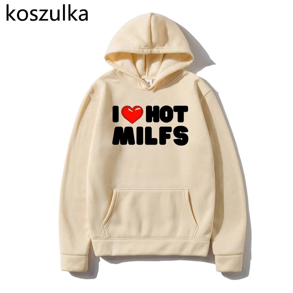 I Love MILFs Mothers Day Hoodies I Heart MILFs Husband Hoodie Harajuku Pullovers Spring/Autumn Unisex Unisexga Tops Unisex Clothing