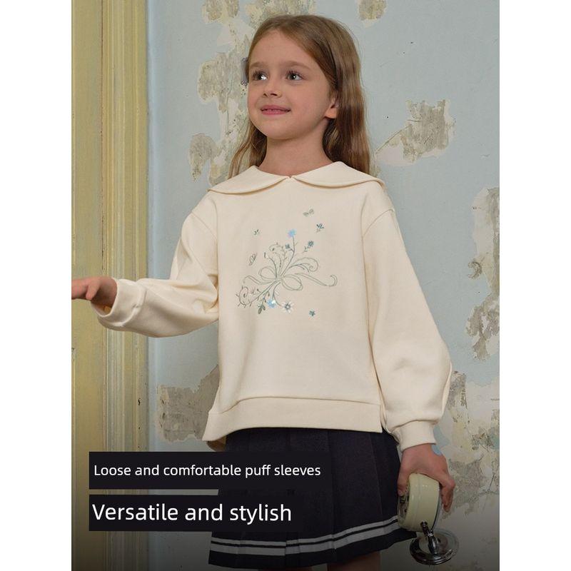 David Bella Girls' Puff Sleeve Top Children's Sweatshirt 2026 Spring New Style Girls' Big Kids' Base Shirt Children's Clothing