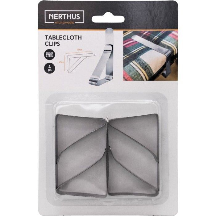 Clip pour nappe - NERTHUS - Clips ajustables - Acier inoxydable - Argenté - Réutilisable et robuste