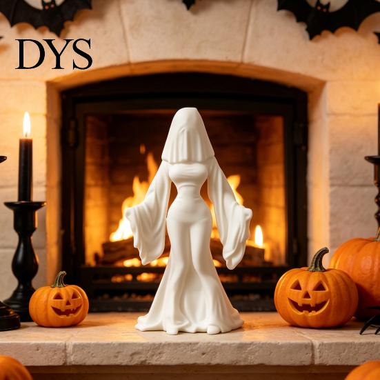 Dark Aesthetic Figurine Ghost Bride Statue, Vintage Headless Bridal Sculpture with Veil Mermaid Gown, Bedroom Shelf Decor Matte White DIY Unpainted