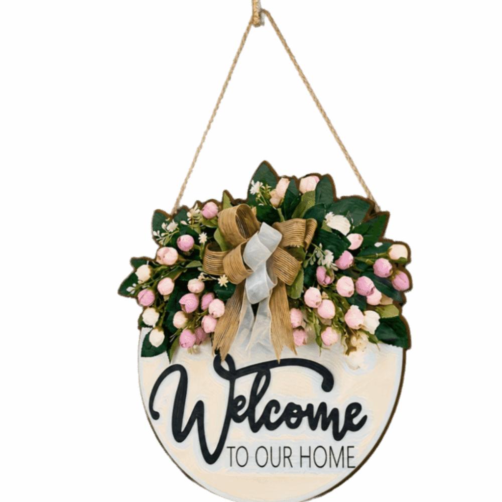 Flower Welcome Sign 2D Flat Wall Art Ornaments Door Wreath Home Decor