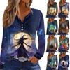 Women's T Shirt Tee HAlloween Print Button Long Sleeve Daily Weekend Fashion Basic V- Neck Regular Top