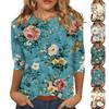 Women's Fashion Casual Three-quarter Sleeve Floral Print Round Neck Pullover Top