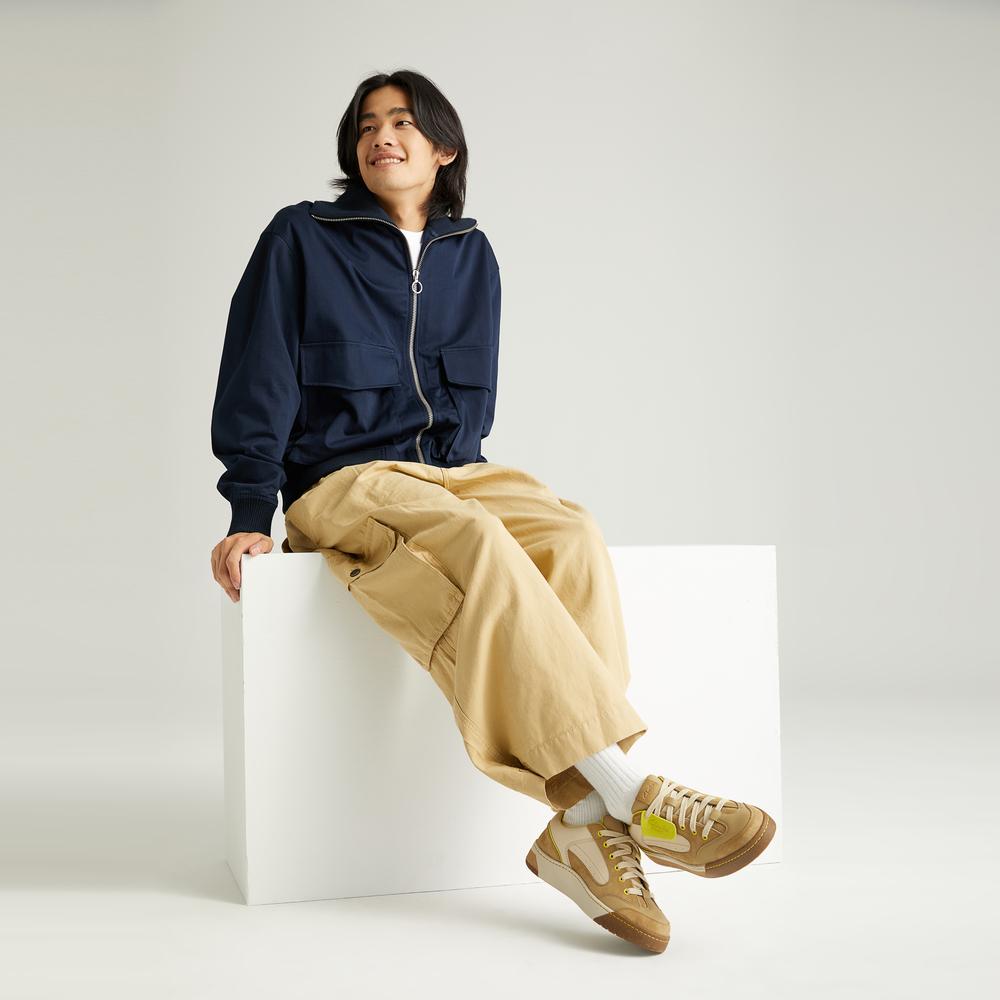 Clarks Двухслойная Коровья кожа Ретро Удобные Универсальные Color-Block Износостойкие Низкие кеды Мужские кеды Коричневый Желтый 261753987