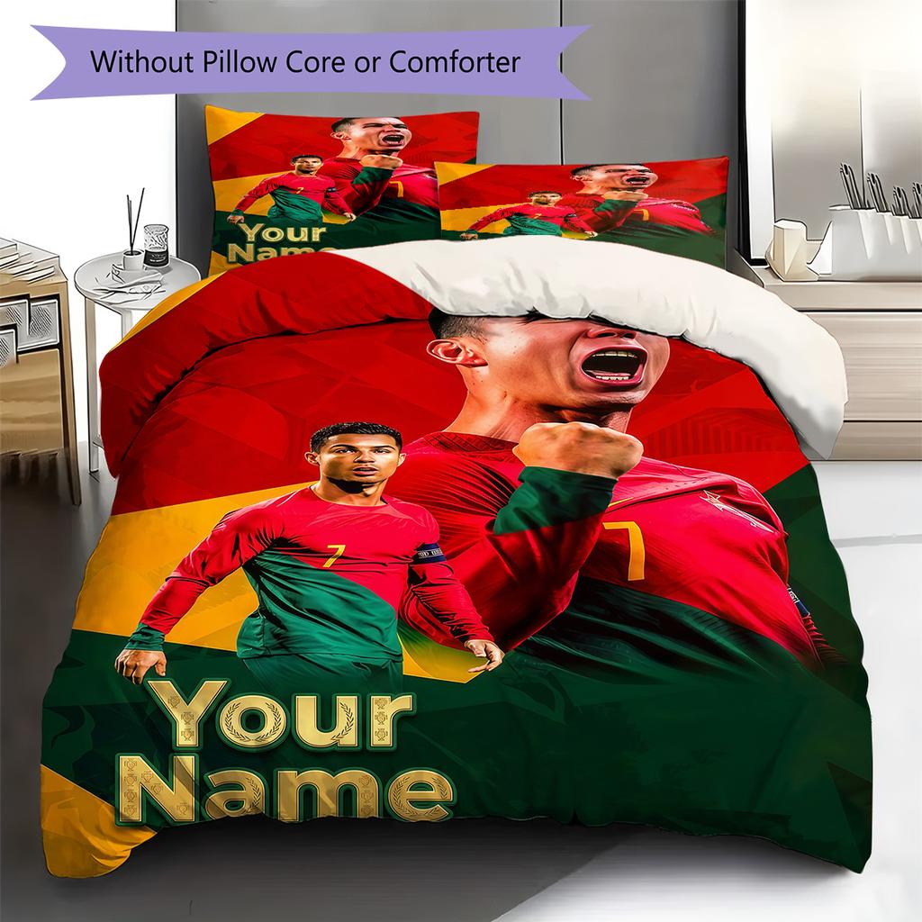 Custom Name Portuguese Soccer Celebration Bedding,Quilt Set Quilt Cover Pillowcase Home Birthday Gift (1 * duvet cover + 2 * pillowcase, without core)