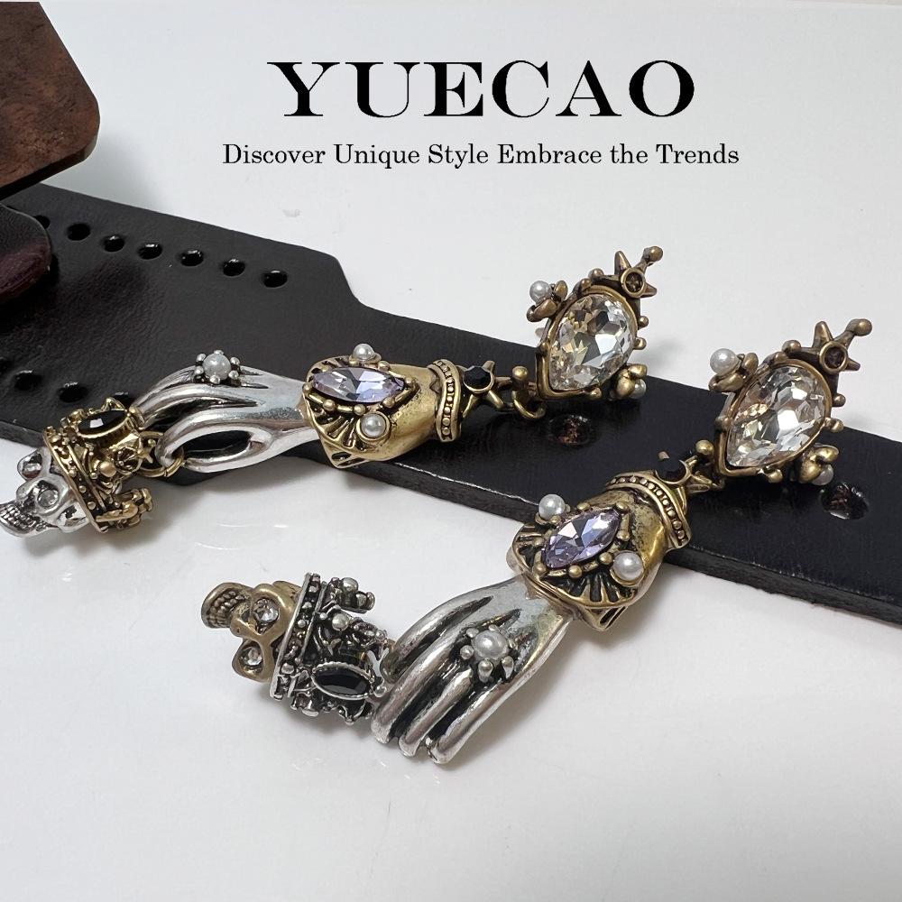 Кольца и серьги Mai Jia Antique Bronze в виде головы привидения: Винтажная микроинкрустация, тяжелый панк-стиль, популярные аксессуары.