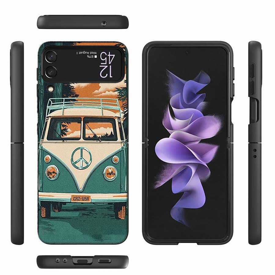 Чехол для телефона 'Хиппи-автобус мира и подсолнух' для Samsung Z Flip 6 7 5G Z Flip 5 Galaxy Z Flip 3 4 5G ZFlip Ударопрочный Жесткий Чехол TP