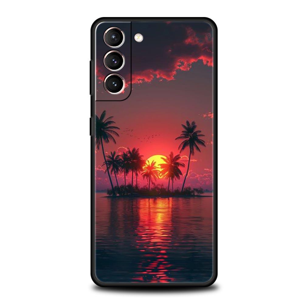 Летний пляжный пейзаж на закате на море Пальма Чехол Для Samsung Galaxy S24 S23 S22 S20 Ultra S21 FE 5G S10 S9 Plus S10E S8 Чехол