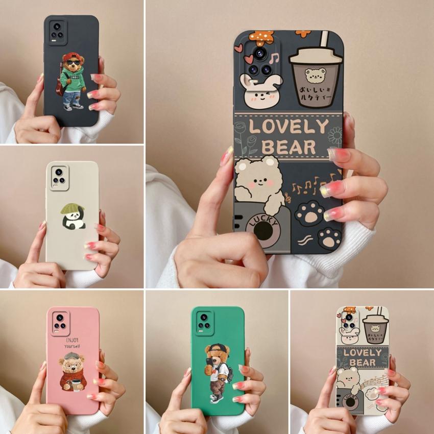 Case For Vivo V20 S16 Y77 S19 S10 V17 Y75 Lovely Bear Liquid Silicone Phone Cover Lens Protection High Quality Anti Slip Durable Shell For Vivo Casing