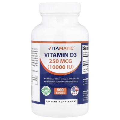 Vitamatic, Витамин D3, 250 мкг (10 000 МЕ), 500 мягких капсул