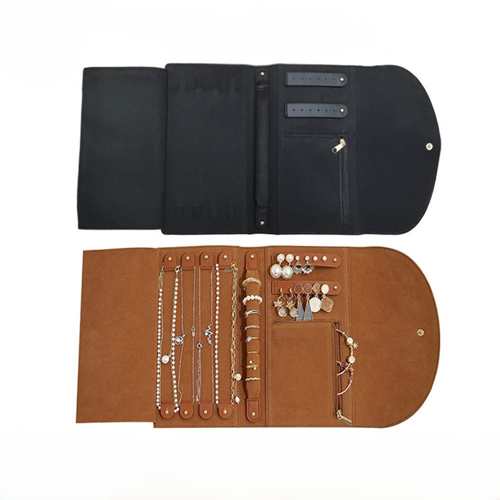 Stock Microfiber Modern Jewelry Bag Buckle Closure for Bracelets Necklaces Earrings Rings Velvet Three-Fold Design