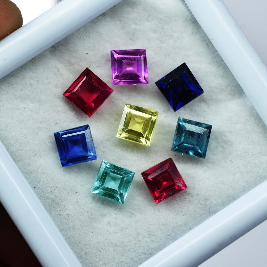 5x5 mm 8 Pcs Natural Mix Color Sapphire Square Cut Loose Gemstone Lot
