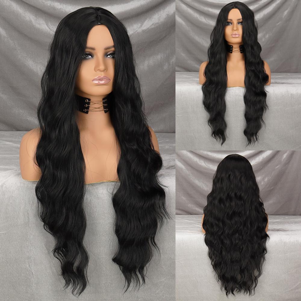 MERISIHAIR Long Wavy Black Wig Women Synthetic Heat-Resistant Fiber Natural Cosplay Party Lolita Long Wavy Wig