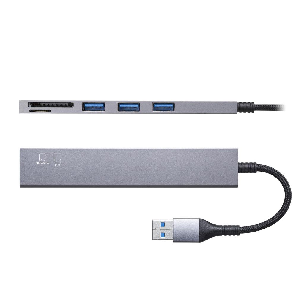 Sanwa Supply Тонкий USB-хаб 5 Гбит/с со встроенным картридером и 3 портами (с подключением USB-A) USB-3HC320MS