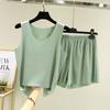 Women's 2 Pieces Ice Silk Suit Women's Loose Camisole Vest Sleeveless Top Shorts Cami Pajama Set Sexy Crop Top & Shorts Suits Lady Sleepwear