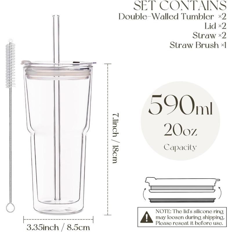 2 шт. стаканы из двойного стекла с крышками и соломинками 590 мл из боросиликатного стекла чашки для матча для воды, холодного матча латте, смузи