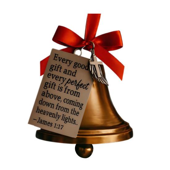 Bible Verses Christmas Bell Ornament Gold Metal Bell Christmas Tree Hanging Decoration for Christian Holiday Home Decor