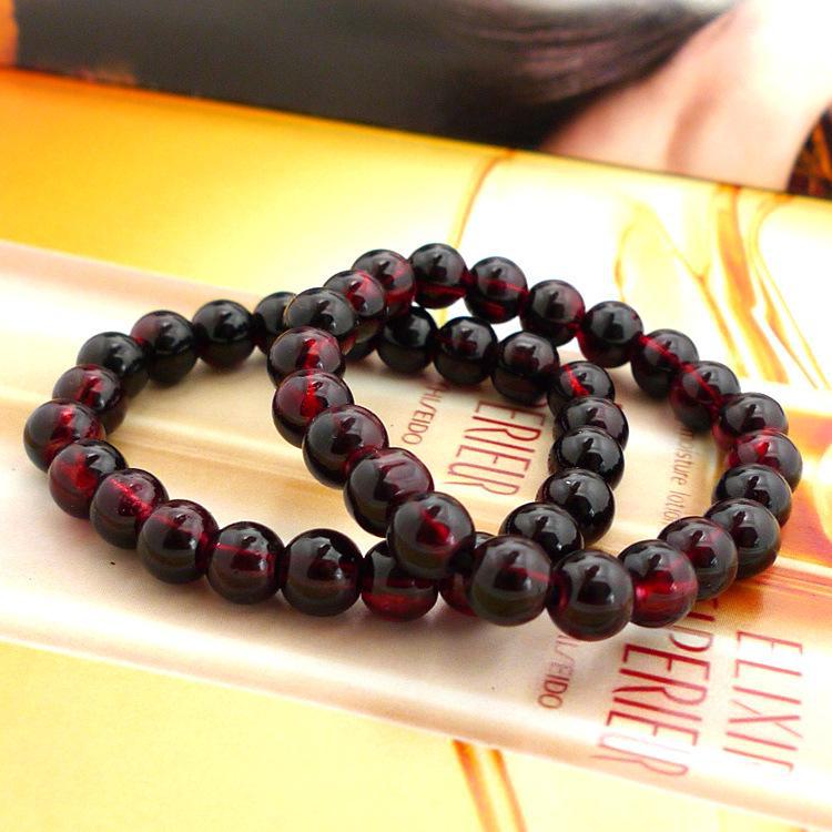 Браслет из красного стекла с имитацией агата 8 мм - винно-красный, прозрачный, маленький подарок