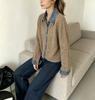 Cross-border hot-selling denim splicing polo collar long-sleeved knitted cardigan for women's simple casual sweater and jacket for women