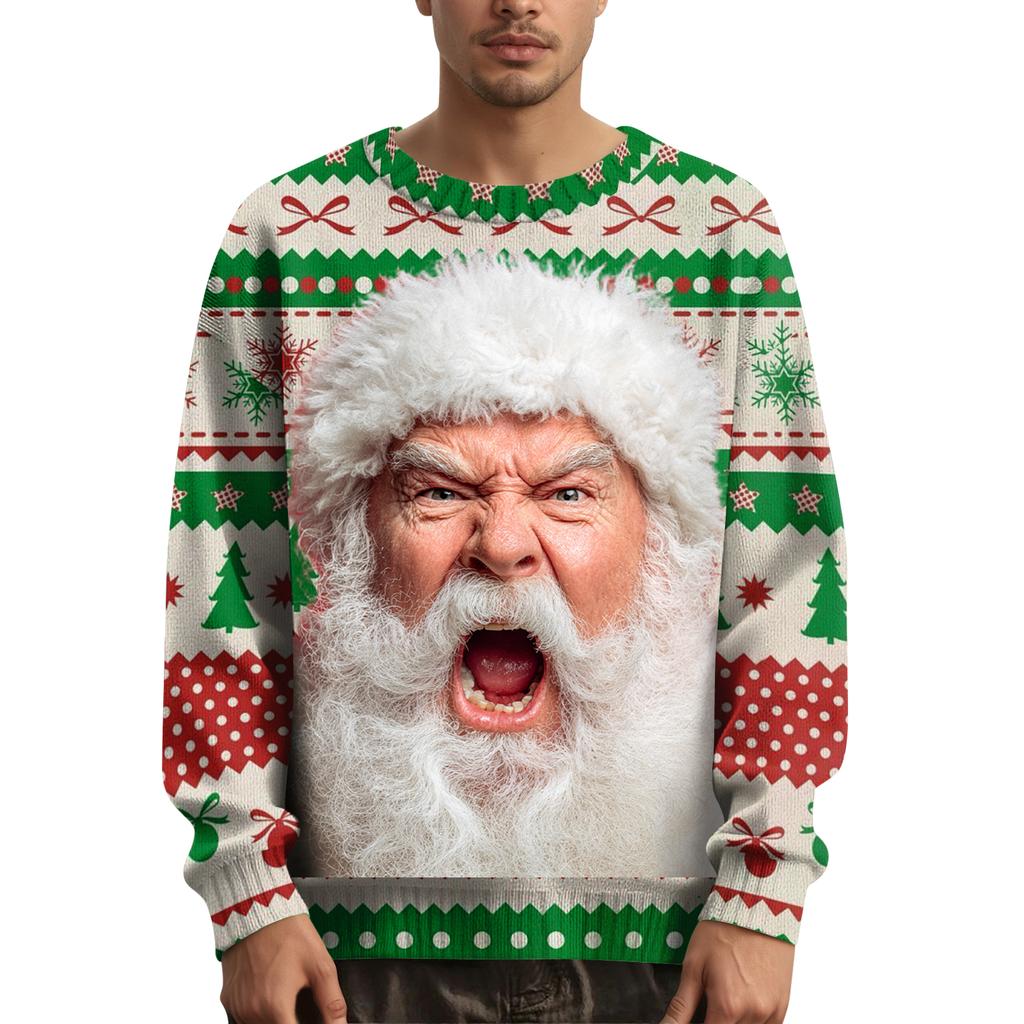 Мужской рождественский свитер с принтованным воротником