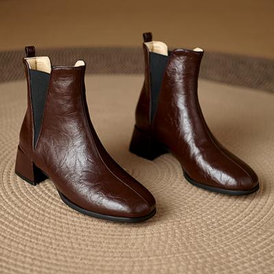 Женские короткие сапоги на толстом каблуке, осень-зима, новые, простые, темпераментные, однотонные сапоги большого размера