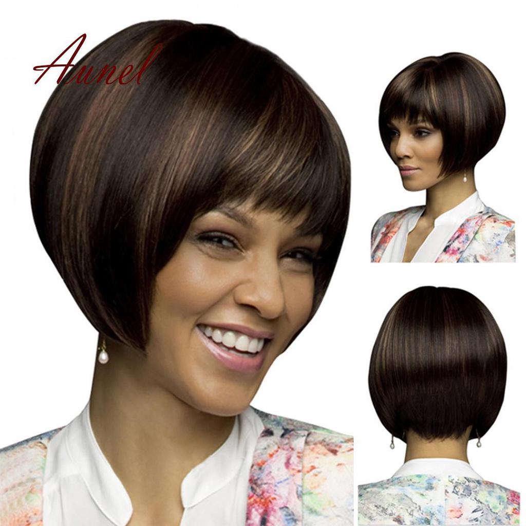 Cool Woman Short Straight Bob Party Naturally Cosplay Wigs A Mix Of Colored Hair